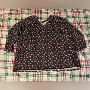 Woman Within Plus Size Shirt Size 5X 38/40 Floral Black